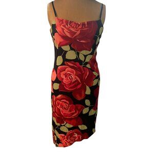VTG Dress Y2K High-Low MIDI Spaghetti Strap Black Red Floral Sz M Goth Grunge